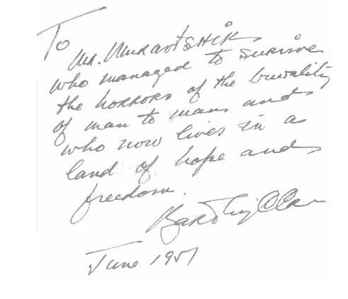 Bartley Crum's dedication on his book, that he gave to the author