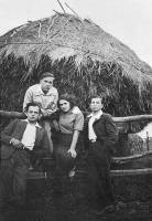 The leadership of Hashomer Hatza'ir in David-Horodok, 1936. From left to right: Shimshon Gitelman, Zelig Geyer, a member of Hashomer leadership in Warsaw, Leah Rozman, and Aharon Ginzburg.